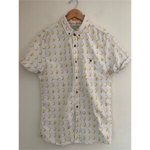 Men Short-Sleeve Cream Off White Cotton Banana Novelty Print Casual Camp Shirt